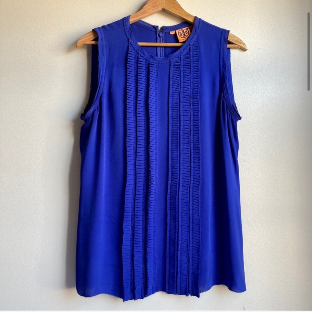 Tory Burch Blue Silk Ruffle Blouse